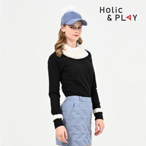 홀릭앤플레이 여성 FUR 카라 긴팔티셔츠-HB4WTS002BK