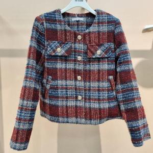 라티움 HC34 트위드자켓 가을 초겨울 금색단추 포인트 노카라 체크 트위드 자켓 T2541jk01