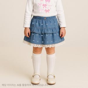 [치크(키즈)]리본 프릴 데님 스커트 CKWH25880