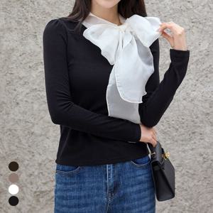 [모리스커밍홈] 볼륨 시스루 리본 티셔츠_M2510TS613C