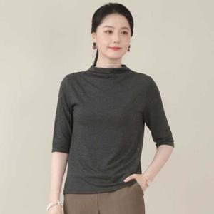 애비뉴투지 엄마옷 베이직 반목 하이넥 레이온 봄 초가을 7부 티셔츠 A10525