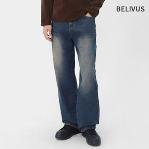 빌리버스 남성 데일리 일자 루즈핏 워싱 데님 와이드진 빅사이즈 팬츠 BIP055