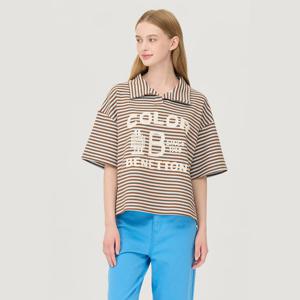 [베네통] 오픈 카라 스트라이프 티셔츠 BATSG3541