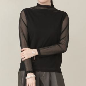 애비뉴투지 엄마옷 시스루 망사 스판 하이넥 봄 가을 긴팔 티셔츠 A10520