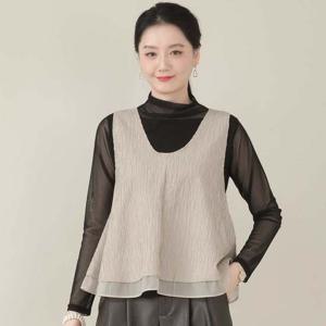 애비뉴투지 엄마옷 주름지 플리츠 쉬폰 레이어드 루즈핏 봄 가을 조끼 V10505