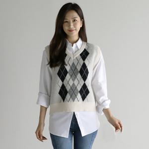 [바네사빈] 울모 브이넥 아가일 조끼 베스트 v01301