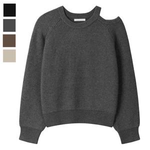 [리빌모아]여자 베로스 숄더 트림 라운드 니트 SGW-KN-Q095-차콜