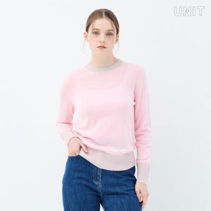 [유닛] 라이트핑크 투톤 리브 포인트 프림로즈 크루넥 풀오버 UFKKCN312N-16