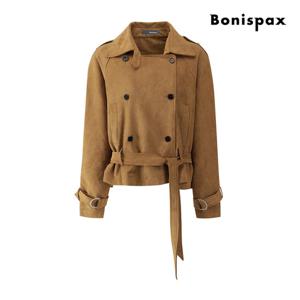[보니스팍스(여성의류)]스웨이드 벨티드 트렌치 자켓 (XPAJK001M0)