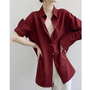 G126967_고급스럽고 우아한 새틴 루즈핏 셔츠블라우스 공단카라셔츠