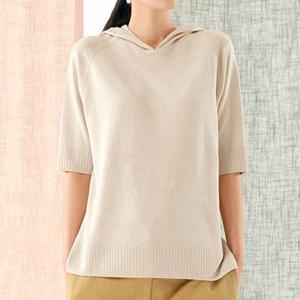 (바로배송)실크 린넨 후드 반팔 니트 티셔츠_RE3LK105