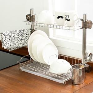스마트 식기건조대 프리미엄 2단 (반투명쟁반) 주방선반 스텐식기건조대 스텐선반 물빠짐식기건조대 싱크대