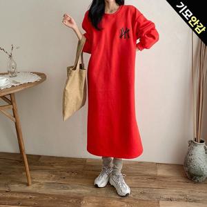 [올리비에스클로젯] 레터링 라운드 기모 롱원피스_O2511OP044D