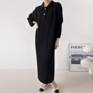 빅사이즈 511 일자주름카라롱원피스 DBSV594