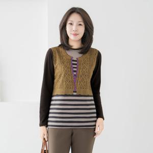 엄마옷 마담4060 레이어드조끼 데일리 여성 나염티셔츠-ZTE2511053-