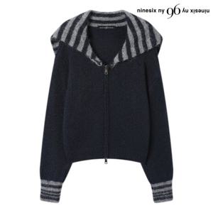 [나인식스뉴욕]단가라 배색 세일러 카라 니트 가디건 (NP4CK041L0)