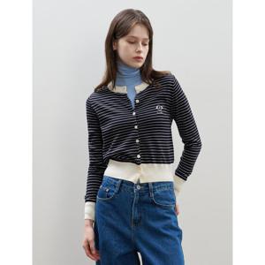 [비엔엑스]자수 포인트 스트라이프 긴팔 가디건 (BX3CD038L0)