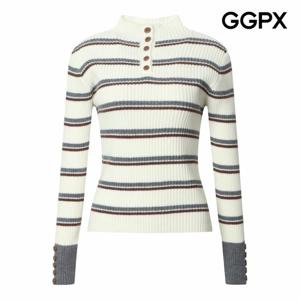[GGPX] 폴라 버튼넥 스트라이프 골지 니트 (GPBKP040B)
