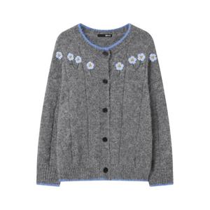 [비엔엑스]플라워 자수 배색 라인 울 가디건 (BX4CD033L0)