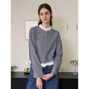 [위시드]배색 카라넥 프릴 긴팔 블라우스 (WICCBL015)