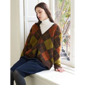 [위시드]아가일 패턴 버튼업 니트 가디건 (WICDCD034)