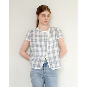 [위시드]체크 패턴 랩 버튼 반팔 블라우스 (WICBBL082)