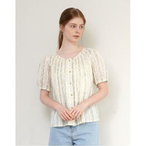 [위시드]금장 버튼 프릴 플라워 반팔 블라우스 (WICBBL081)