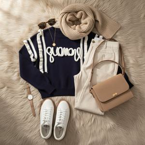 [올리비에스클로젯] 흘림 레터링 프릴 포인트 니트_O2512KN630D