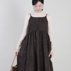 [애비뉴투지]골덴 셔링 루즈핏 봄 가을 겨울 나시 원피스 K11517