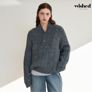 [위시드]꽈배기 V넥 반버튼 오버핏 울 긴팔 니트 (WICDNT039)