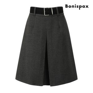 보니스팍스  벨티드 딥 핀턱 A라인 미디 기모 스커트 XPCSK008M0