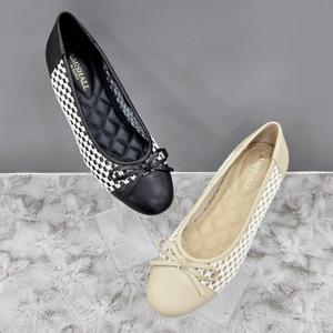 [탠디]패턴 콤비 리본 플랫슈즈 X2HS50YP59 G-BEIGE G-BLACK 1DC