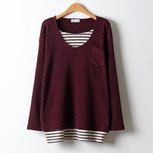 나야홍 / 아이우먼 이너배색단가라긴팔티 OLJ643M512 빅사이즈