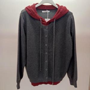 Latium HC06 반오픈 앞민소매 레이어드 이중 후드 벌집 니트가디건 T2613cd01DG