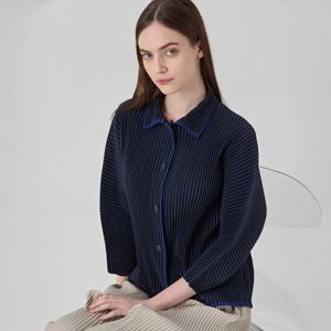 [요이츠]배색 카라 플리츠 가디건 자켓_YK02WNPJK13