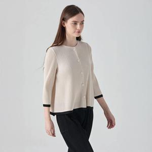 [요이츠]배색 밑단 플레어 플리츠 가디건 자켓_YK02WNPJK12