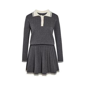 [제이제이 지고트][SET]배색 카라 니트+플리츠 스커트 셋업 GS2N1OP211