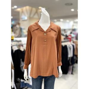 소고 소매 플리츠 배색 블라우스 AAAI3BA072