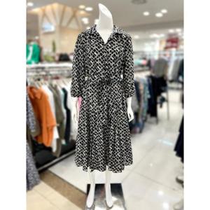 소고 패턴 프린트 셔츠형 롱 원피스 TJ2PA102