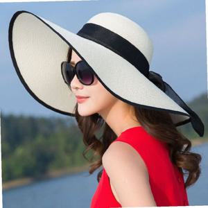 라일라 리본 비치모자 플로피 넓은챙 여름모자 화이트