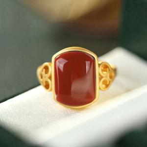 무광 홍마노 비취 아벤츄린 오픈형 S925 연옥 반지 18K