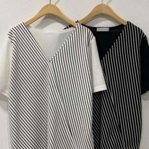 반팔티 의류 배색 빅사이즈 306O408S 사선 브이랩