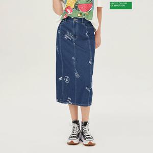 베네통 레터링 밴딩 데님 스커트 BASK92431