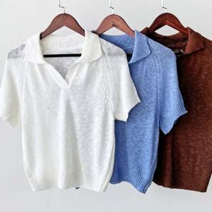 반팔티 오픈카라 니트 티셔츠 DJJ1039