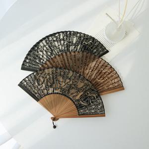 [박씨상방] (국내제작)고급 실크 하회탈 대나무 접부채