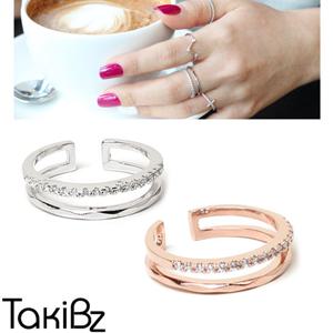 [타키비즈] 심플 투라인 큐빅 오픈반지