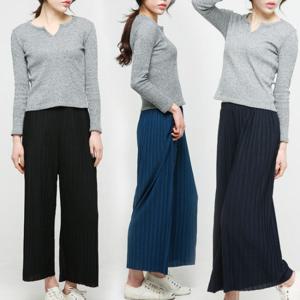 [진스타일] 여성 8부 아이스 주름와이드팬츠 아이스팬츠