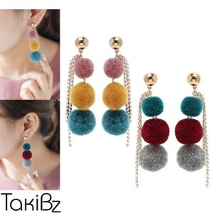 [타키비즈] 폼폼 3단컬러 웜 귀걸이