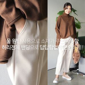밴딩 핀턱 울 배기 팬츠