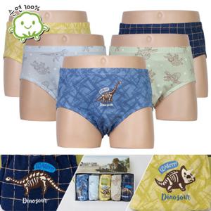 [진스타일] 남아동 다이노 순면100% 삼각팬티 5매입
